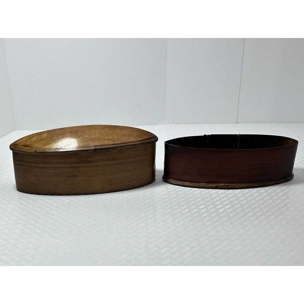 Thai AKHA Hill Tribe Bamboo Mulberry Wood Oval Tobacco‎ Box 4.5”